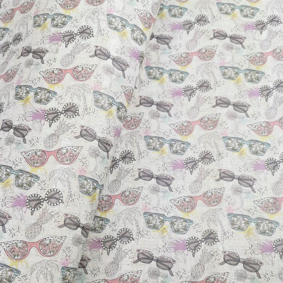 Portuguese Cork Fabric, Retro Eyeglasses Pattern on White Cork, Cork