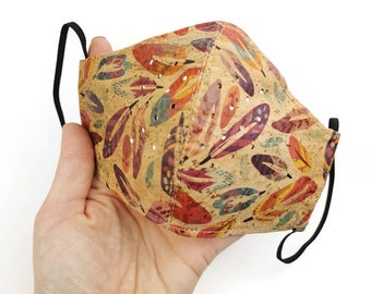 Gezichtsmasker met filter, gezichtsmasker van tribale veren kurkstof herbruikbaar, gemaakt in Portugal