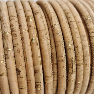 5mm Rustik Natural Cork fabric cord with golden Flecks  (European product) REF-27
