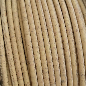 5mm Light Yellow Cork fabric Cord, 1m Portuguese Cork 5mm Cord, yellow color, - REF-