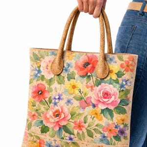 1 paio di manici per borsa arrotolati in tessuto di sughero naturale da 55 cm, forniture per manici per borse in sughero