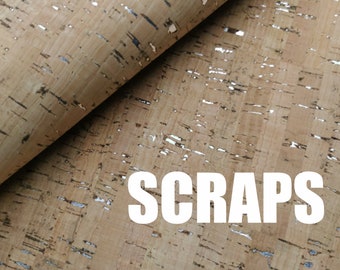 Scrap - Natural rustic with silver flecks Cork Fabric with PU backing