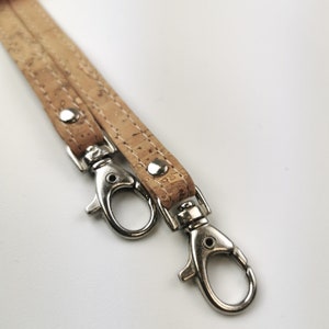 1 asa de bolso de corcho de cuero genuino, correa de bolso, correa de monedero, asas de monedero, herrajes plateados de 120 cm