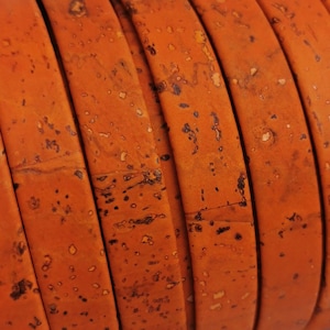 1メートル ポルトガルコルク 10 x 2 mm フラットレザーコード、オレンジコルク生地 REF-569