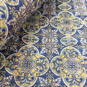 Cork Leather - Portuguese cork fabric, Portuguese Tile pattern 68x50cm / 26.77''x19.69'', (117)