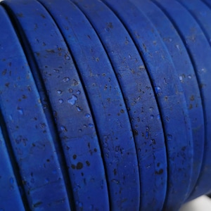 1メートル ポルトガルコルク 10 x 2 mm フラットレザーコード、ロイヤルブルーコルク生地 REF-465