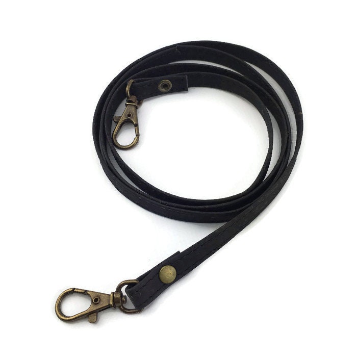 1 black cork leather handbag strap 120 cm with antique brass | Etsy