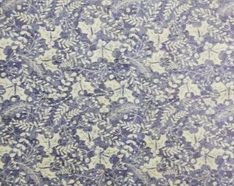 15.5x11cm / 6.1''x4.3'' Portuguese cork fabric, Floral printed pattern on White Rustic Cork (J012)