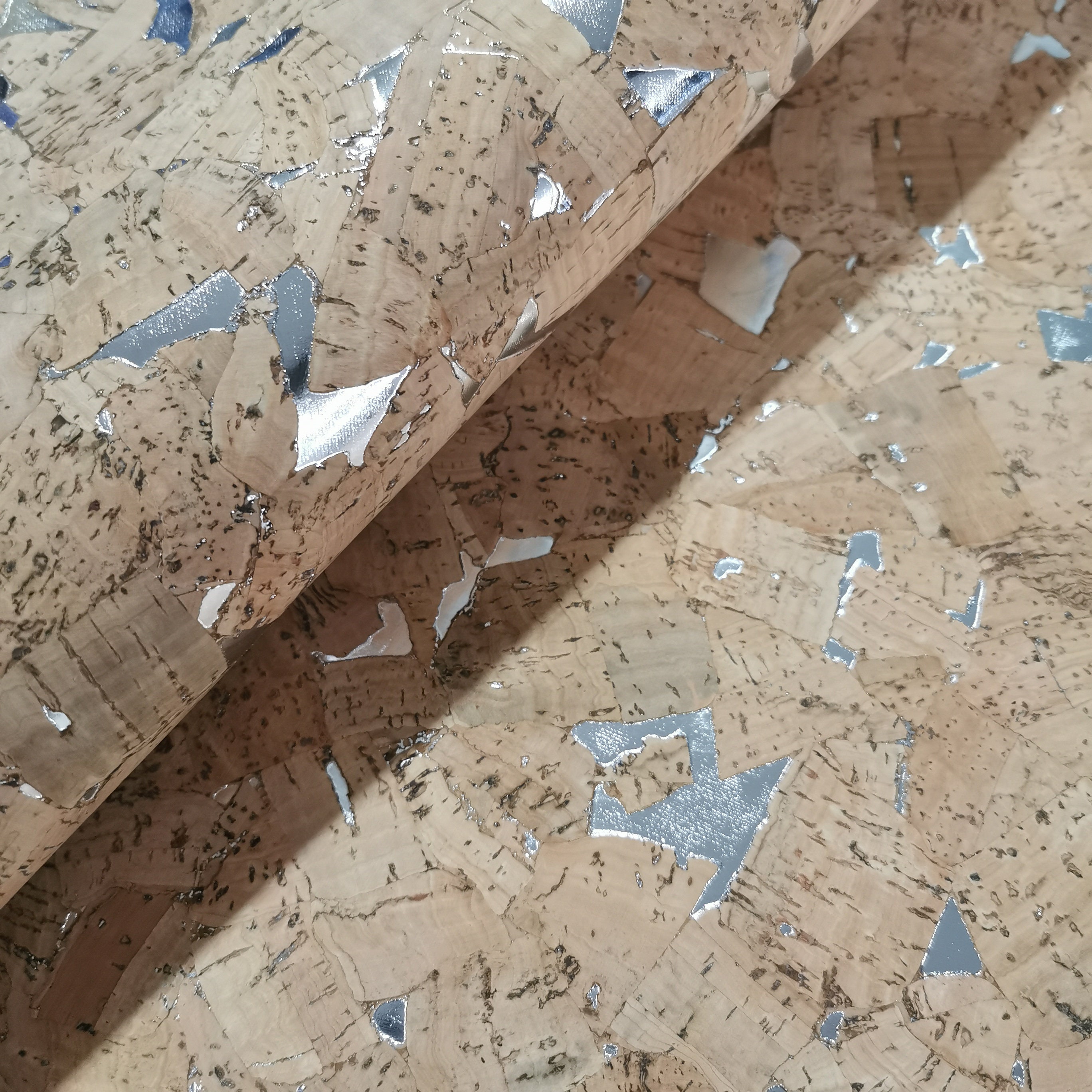 LAST PIECES - 50x68 Cm - Cork Fabric Natural With Silver Patches ...