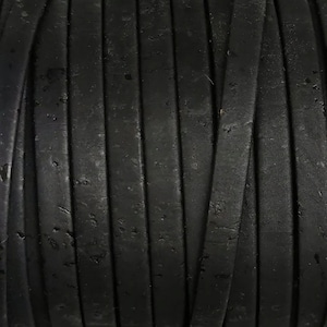 Cork Cording - 1 meter/ 39 in - Flat cork Fabric cord black - 5mm x 2mm (European product) REF-149