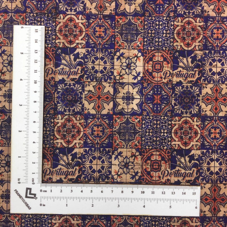 Cork Leather Portuguese Cork Fabric Portugal Tile Pattern Etsy