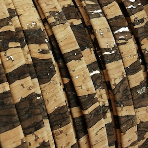 5mm Zebra with golden flecks cork strip, 1 meter/ 39in - Flat cork Leather cord - 5mm x 2mm (European product) REF-573