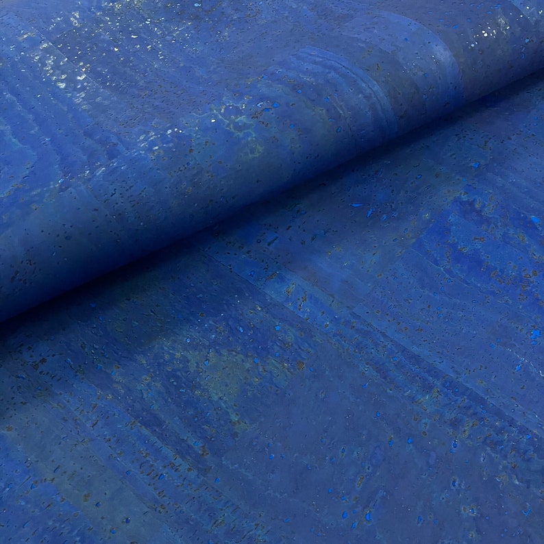68x50cm Royal Blue Portuguese cork fabric, Royal Blue Cork Leather 26.77''x19.69'' image 1