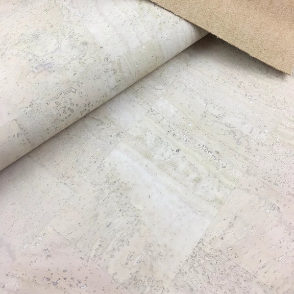 68x50cm White Portuguese cork fabric, Printed pattern 26.77''x19.69'',