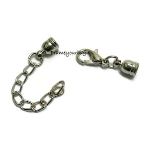 Finding - 5 Sets Silver Round Tone Leather Cord Ends Cap With Lobster Clasp Buckle and Extender inner 5mm - EC05