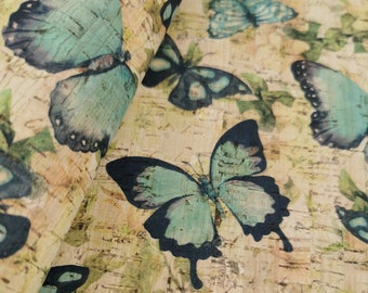 Portuguese cork fabric, Butterfly Printed pattern 68x50cm / 26.77''x19.69'', (42)