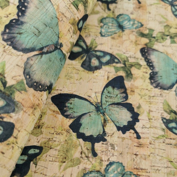 Portuguese cork fabric, Butterfly Printed pattern 68x50cm / 26.77''x19.69'', (42)