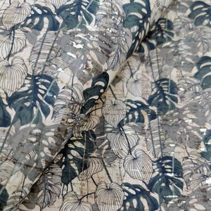 Cork Fabric Safari Pattern printed on Natural Rustic Cork with Golden Flecks  50X65cm - Portuguese cork leather (461)