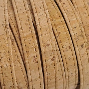 10mm Stitched Natural Cork Fabric Strip, 1 Meter Portuguese stitched flat Cork 10x2mm, Natural REF-52