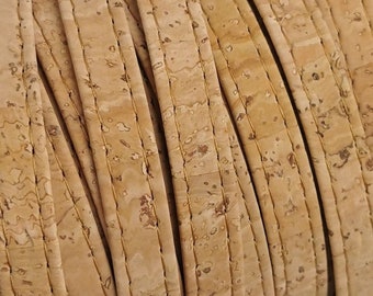 10mm Stitched Natural Cork Fabric Strip, 1 Meter Portuguese stitched flat Cork 10x2mm, Natural REF-52
