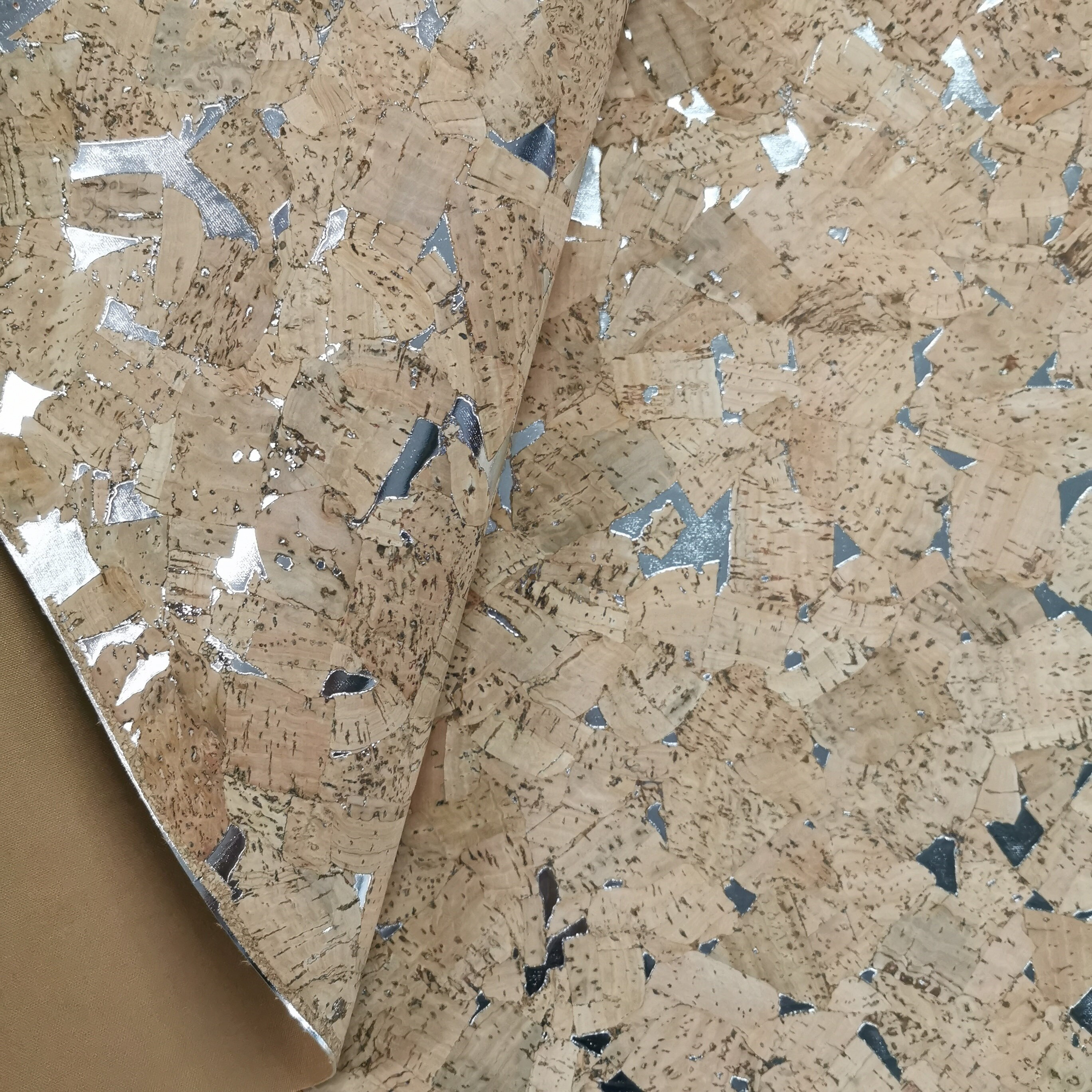 LAST PIECES - 50x68 Cm - Cork Fabric Natural With Silver Patches ...