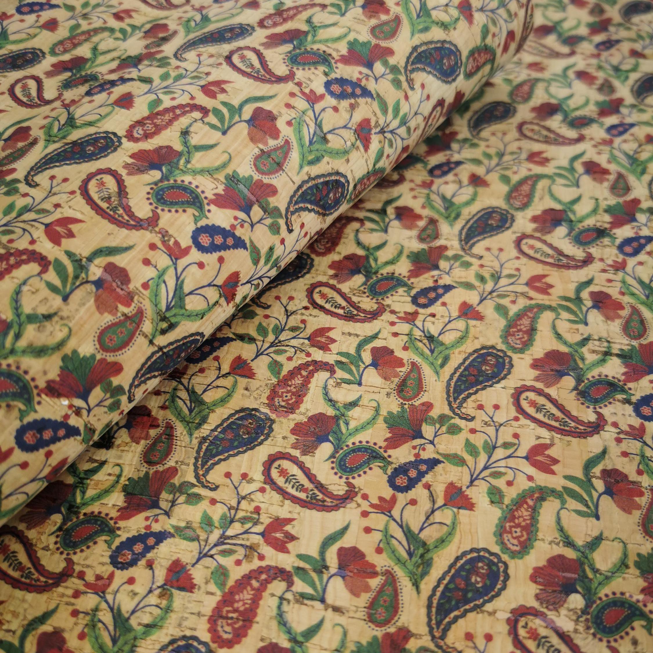 Paisley Printed Pattern on Natural Cork, Portuguese Cork Fabric ...