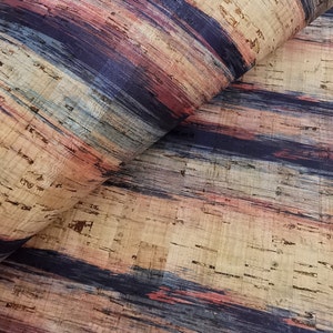 Portuguese cork fabric sheet, Watercolor Style Seamless Pattern with Stripes on Natural Rustic Cork 68x50cm / 26.77&#39;&#39;x19.69&#39;&#39; (340)