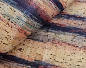 Portuguese cork fabric sheet, Watercolor Style Seamless Pattern with Stripes on Natural Rustic Cork 68x50cm / 26.77&#39;&#39;x19.69&#39;&#39; (340)