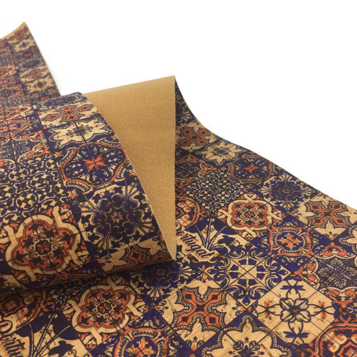 Cork Leather Portuguese Cork Fabric Portugal Tile Pattern Etsy