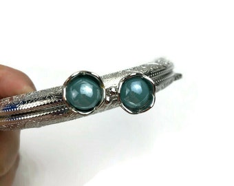 Purse frame - 8.5cm Metal purse frame with Blue flowers F8.5/1229I