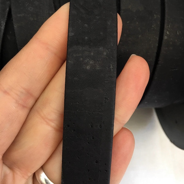 1 meter/ 39 in - Flat cork Leather cord black - 20mm x 2mm (European product) REF-221