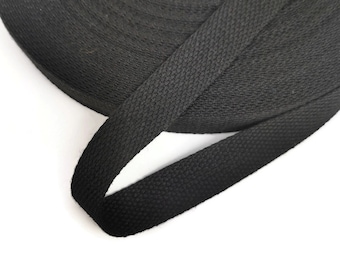 25 mm Black twill cotton tape by the yard, cotton ribbon(5 meters)