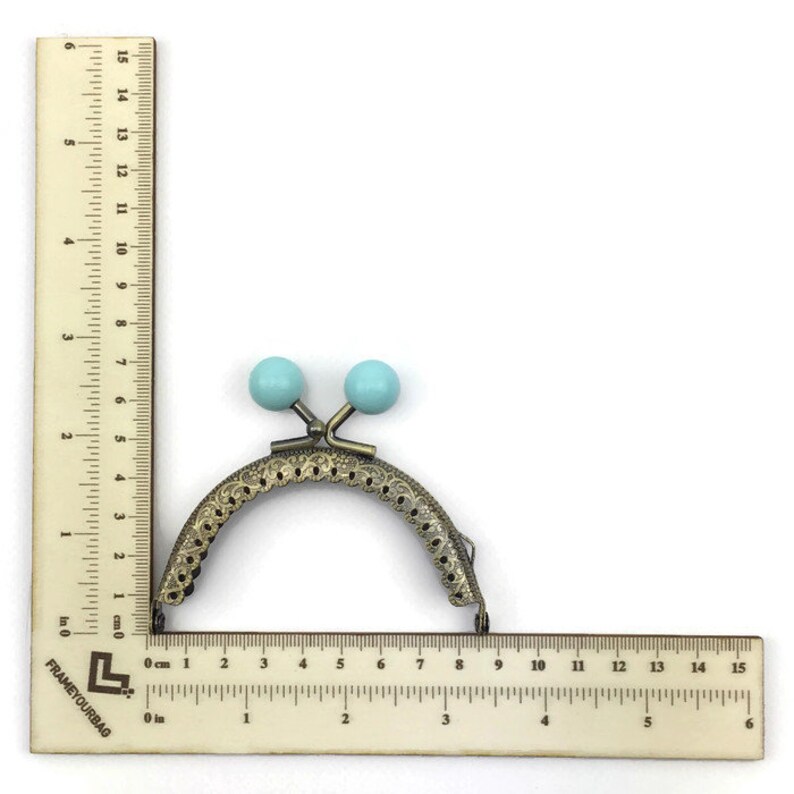 3,35 in 1 purse frame 8.5 cm Colored bobble Blue antique brass sewing one loops F8422