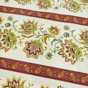 Typical floral-Bordeaux/ Green stripes portuguese fabric Chita Portuguesa1m x 1,60 m 39,37x63 inch image 1