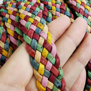 Cork Cording - 20mm flat cork braid Colourful - Portuguese cork 1 Meter - REF-526
