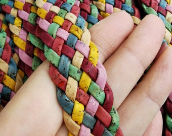 Cork Cording - 20mm flat cork braid Colourful - Portuguese cork 1 Meter - REF-526