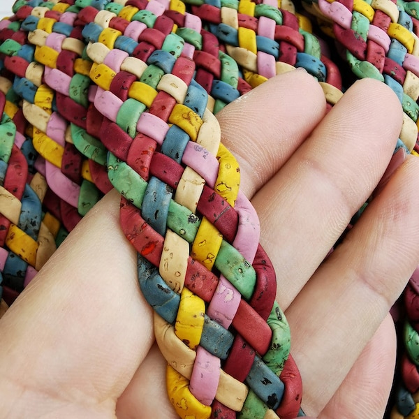 Colorful Flat Cork Braid - 20mm Portuguese Cork Cording (1 Meter)