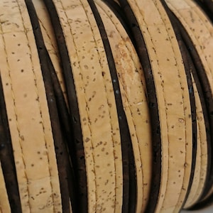 14mm Brown with natural Cork Cord, 1 Meter Portuguese flat Cork 14x2mm REF-