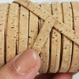 5mm Cork Lacing - 1 meter/ 39 in - Flat cork Leather cord Natural - 5mm x 2mm - REF-112