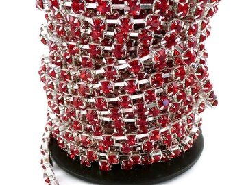 1m silberfarbene 3x3mm rote Kristallstein Kette zur Herstellung von Armbändern