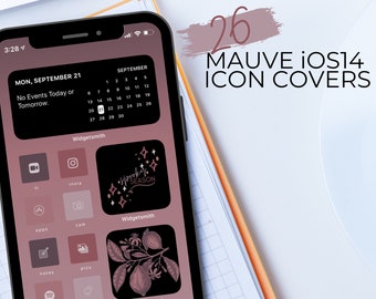 Mauve iOS14 Icon Covers / iPhone Blush Logos Customized Aesthetic Rose Monochromatic Home Screen Widgets