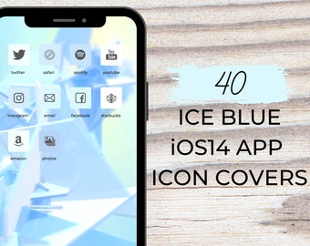 Hielo azul iOS14 Portadas de iconos / 40 iPhone Logotipos de invierno personalizados estética luz azul monocromático pantalla de inicio Widgets