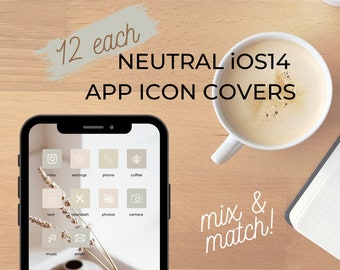 Neutral iOS14 Icon Covers / iPhone Logos Customized Aesthetic Monochromatic Home Screen Widgets Tan Olive Blush Yellow