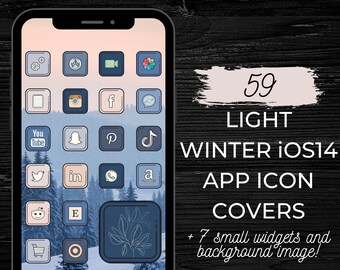 Luz Vintage Invierno iOS14 Icon Covers / 40 logotipos de iPhone personalizados Estética Azul Rosa Rosa Dusk Nieve Pino Monocromático Pantalla de Inicio Widgets