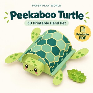 Turtle Paper Craft Printable: 3D Peekaboo Hand Pet with Sliding Head