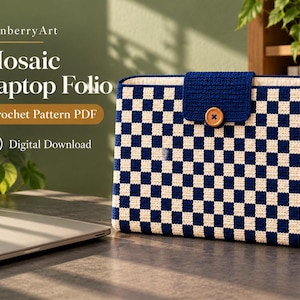 Mosaic Crochet Laptop Sleeve Pattern PDF, Checkered Laptop Folio, Tapestry Crochet Case, DIY Laptop Cover, Digital Download
