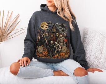 Classic Horror Movie Shirt, Vintage Slasher Villains Tee, Retro Halloween Graphic Tshirt, Scary Film Squad Top, Horror Fan Gift