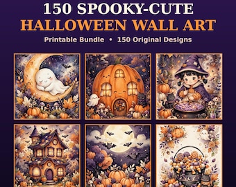 150 Spooky Cute Halloween Wall Art Bundle | Printable Fall Decor, Ghost Pumpkin Prints, Instant Download Gallery Wall Set