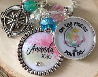 Gift for the Graduate ~ Oh the places you'll go ~ Personalized graduation gift ~ Inspirational quote key ring ~ 2024 Graduate ~ watercolor