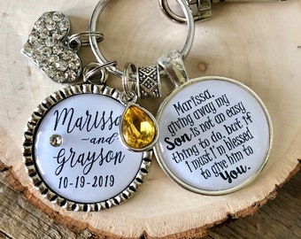 Personalized FUTURE daughter in law gift ~ Bridal bouquet charm ~ Giving away my son ~ wedding Son and daughter in law names ~ wedding quote